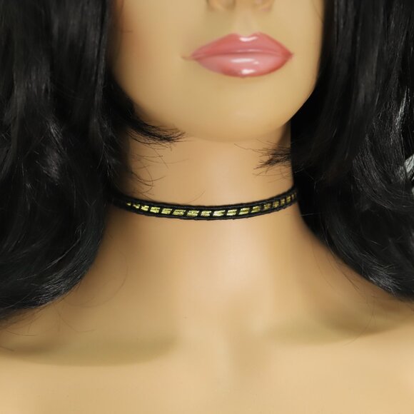 Gold Black Lace Gothic Choker Adjustable Length Fancy Trim chokers (#76) - Picture 7 of 9